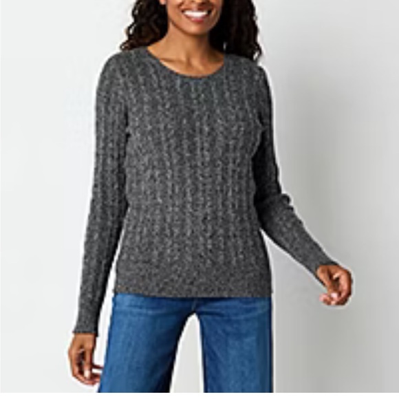 St John Bay’s Classic Cable Sweater Size Medium Grey nwt - Picture 1 of 7
